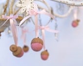 Pink Easter Decorations, Acorns needle felted pastel Baby nursery elegant entertaining heart chandelier ribbon Shower favor ornament