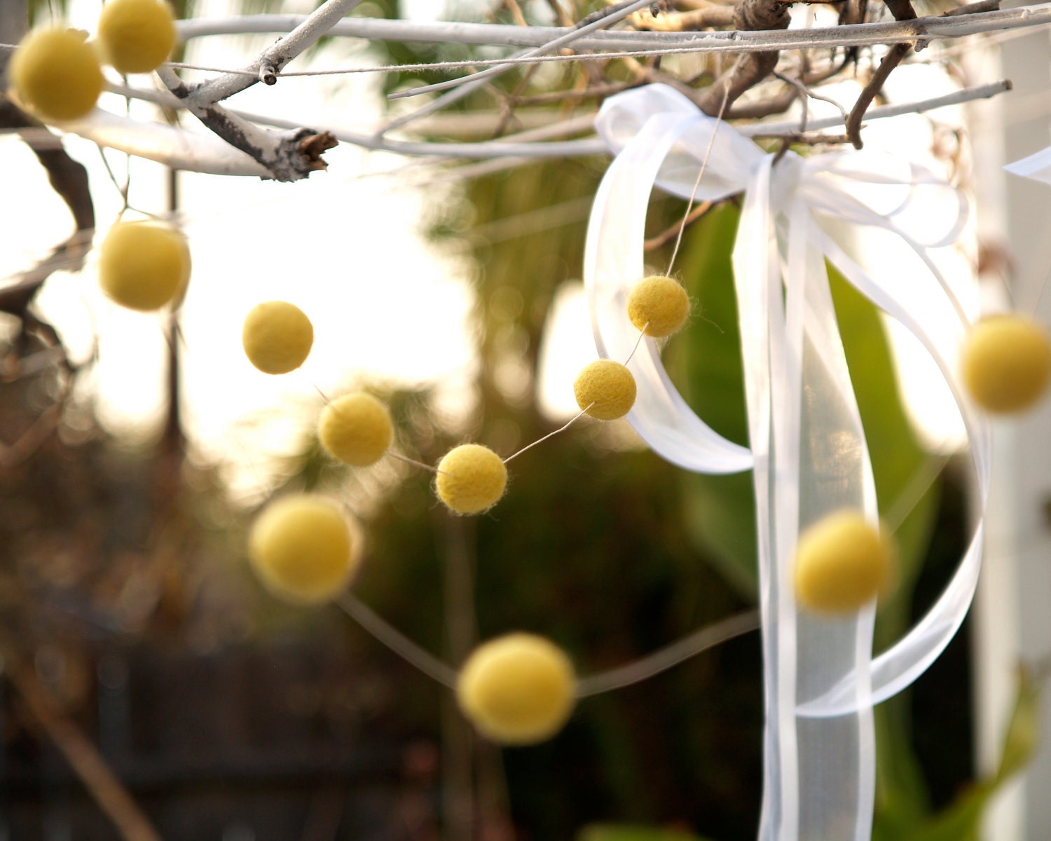 Yellow Garland Wedding Party Yellow Baby Shower Decorating needle felted elegant fun entertaining banner flag Craspedia Bily ball Cake Table