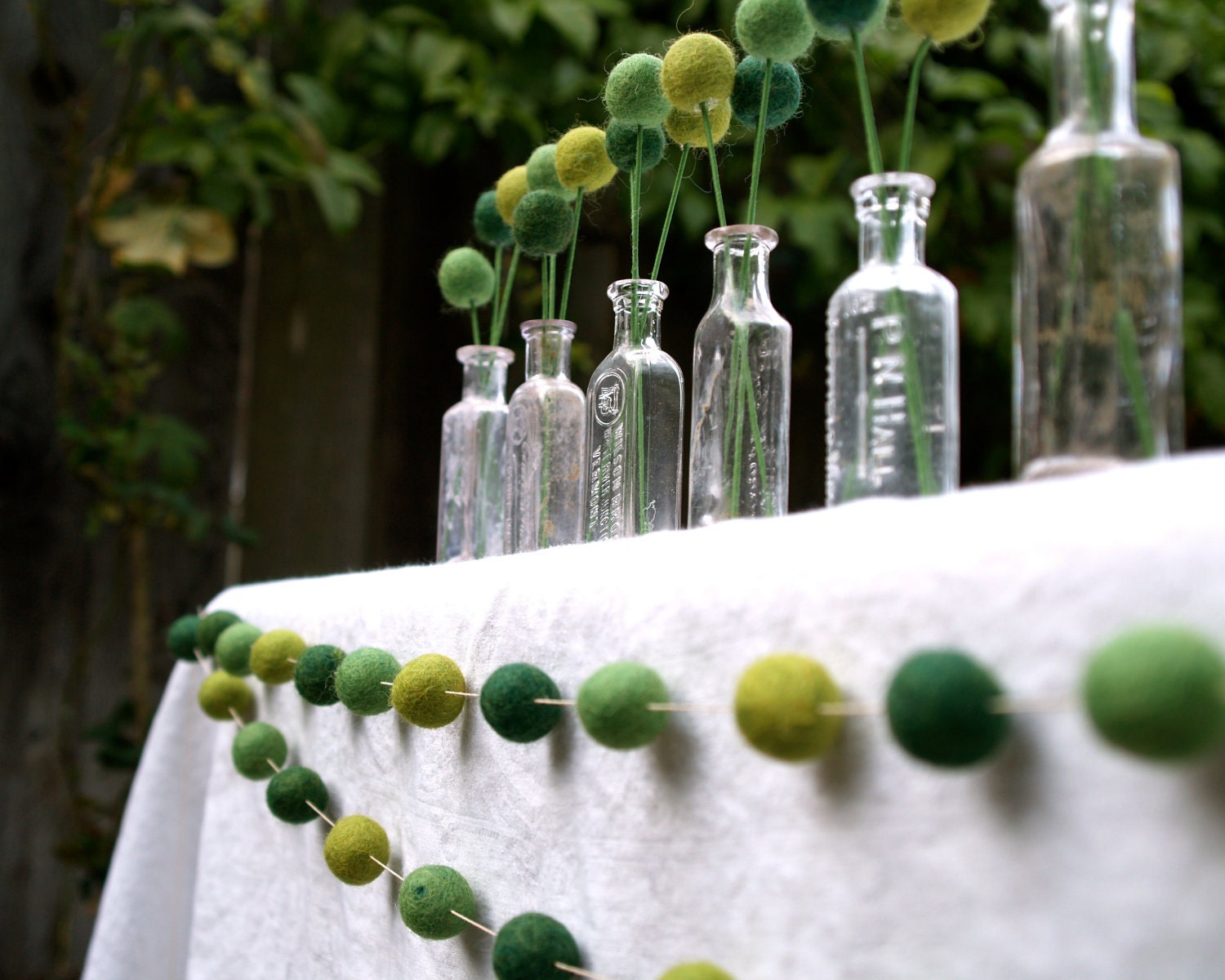 Green Garland Country Wedding Baby Shower Decorating party needle felt fun entertaining banner flag Craspedia Cake Table St Patrick Day