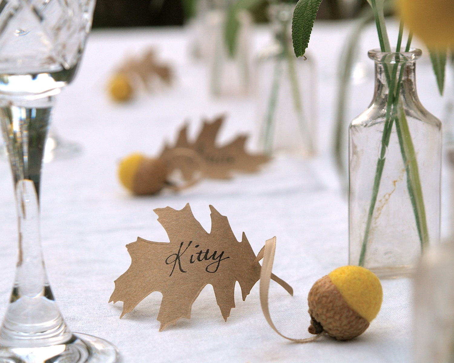 Wedding Place Cards, Yellow Spring Acorn and Oak Leaf Favors 10 Rustic Woodland Fairytale Classic Shabby Chic Country Theme Craspecia