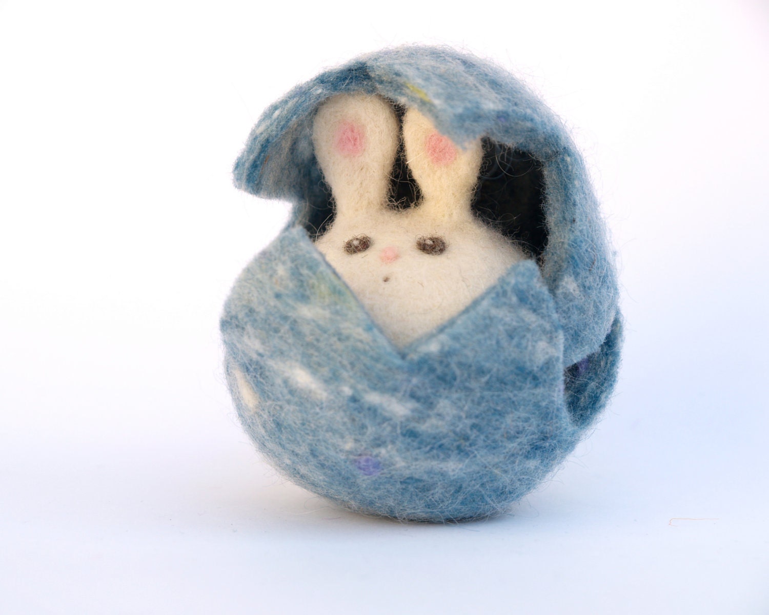 Cute Bunny in a Pastel Blue Easter Egg . Needle Felted Wool Easter Toy . Waldorf