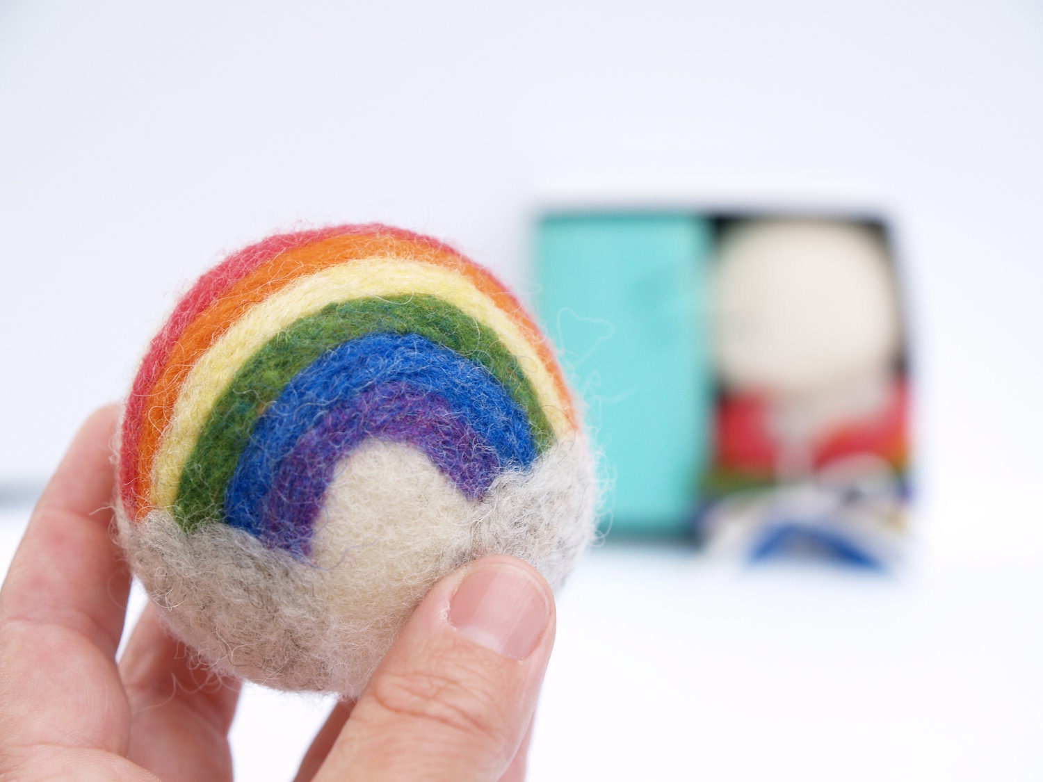 Learn How To Needle Felt a Rainbow Ball, Felting Kit, Detailed Tutorial on How to Make this Ball, Beginner Felted handmade Christmas Gift