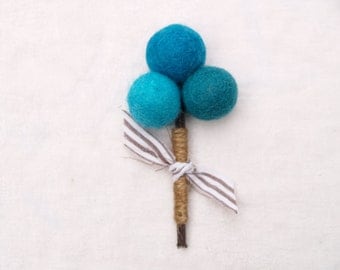 Boutonniere Wedding Groom Groomsman Groomsmen Turquoise Robin Egg Blue Craspedia lapel pin corsage flower felt beach Spring Summer fun 1