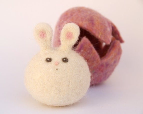 Needle Felted Waldorf Toy , The Sweetest Purple Easter Bunny You Will Ever See in her own Lavender Egg, A Rabbit Made from Eco Friendly Wool