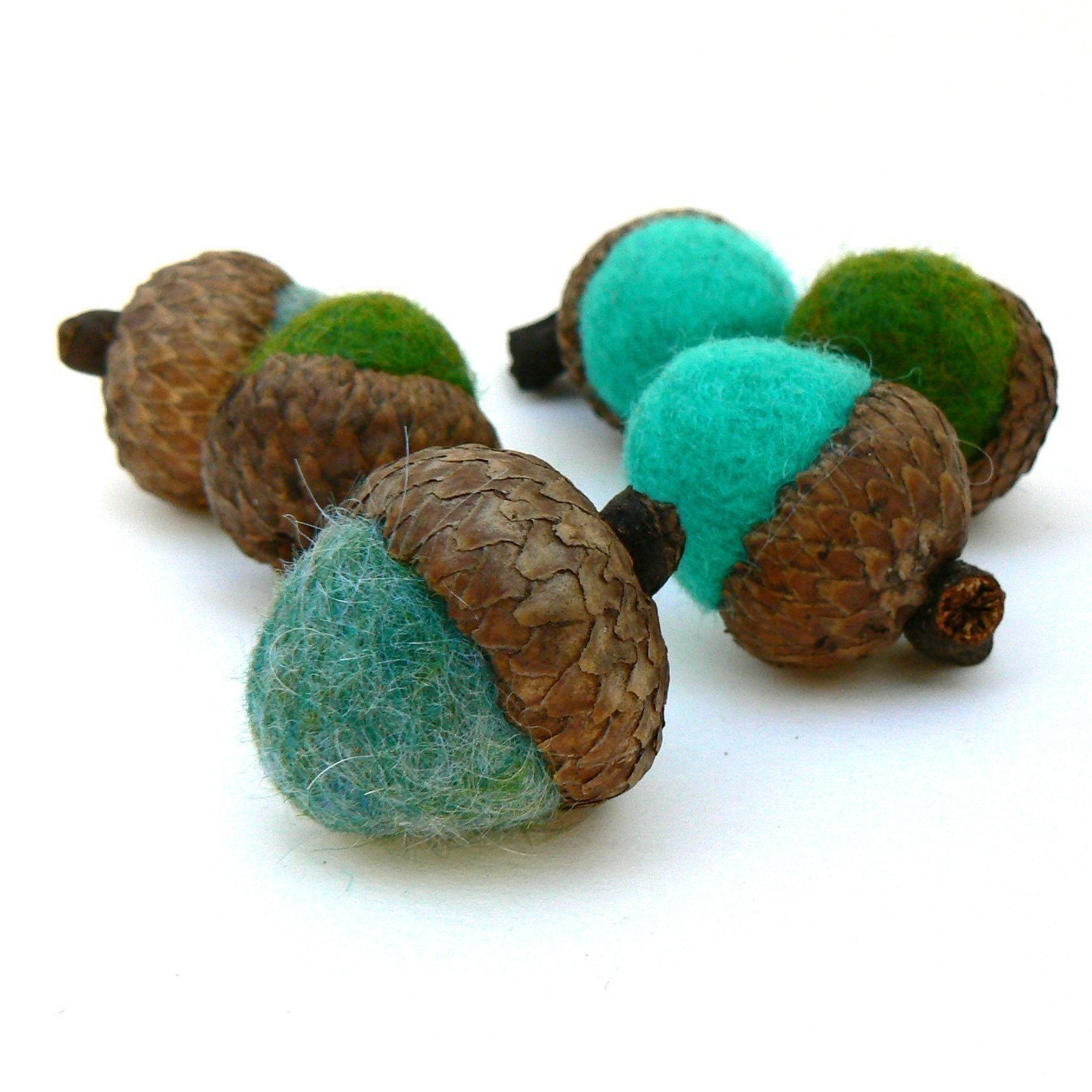 Needle Felted Acorns, 6 Turquoise Wool Home Decor Teal Blue Green Handmade Waldorf Woodland Natural Nature Autumn Fall Thanksgiving Country