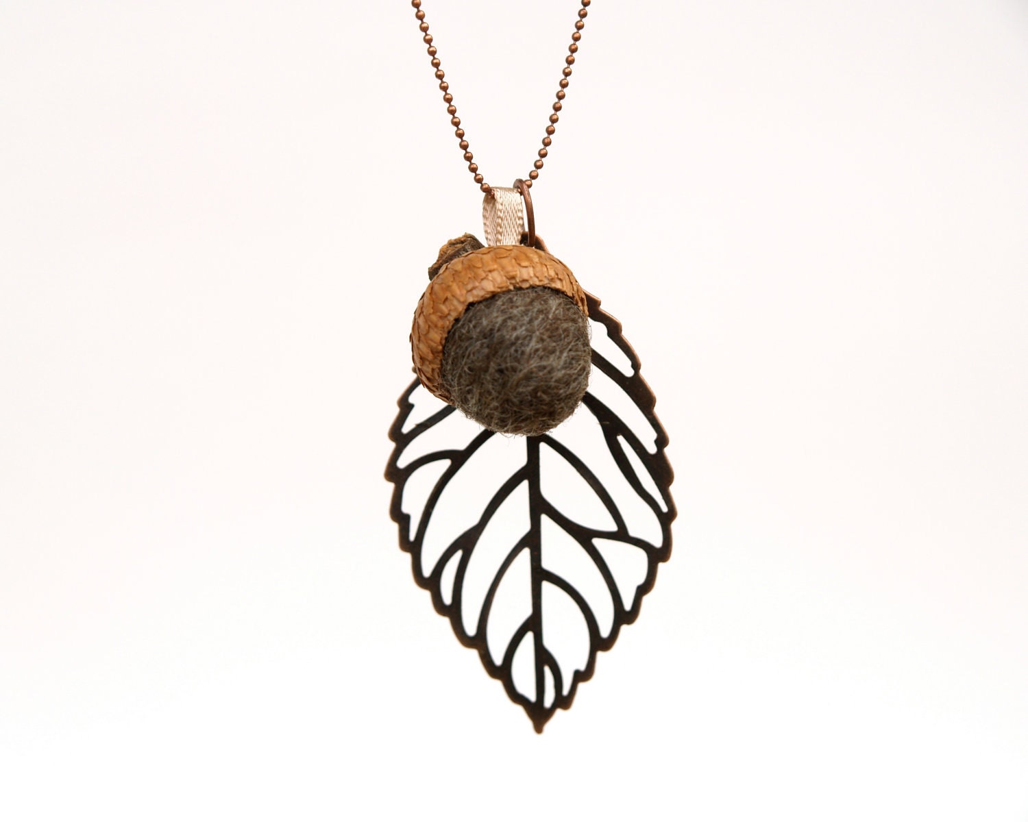 Acorn Necklace Jewelry, wool felt handmade pendant woodland Waldorf rustic wedding bridesmaids Christmas chocolate brown nature lover