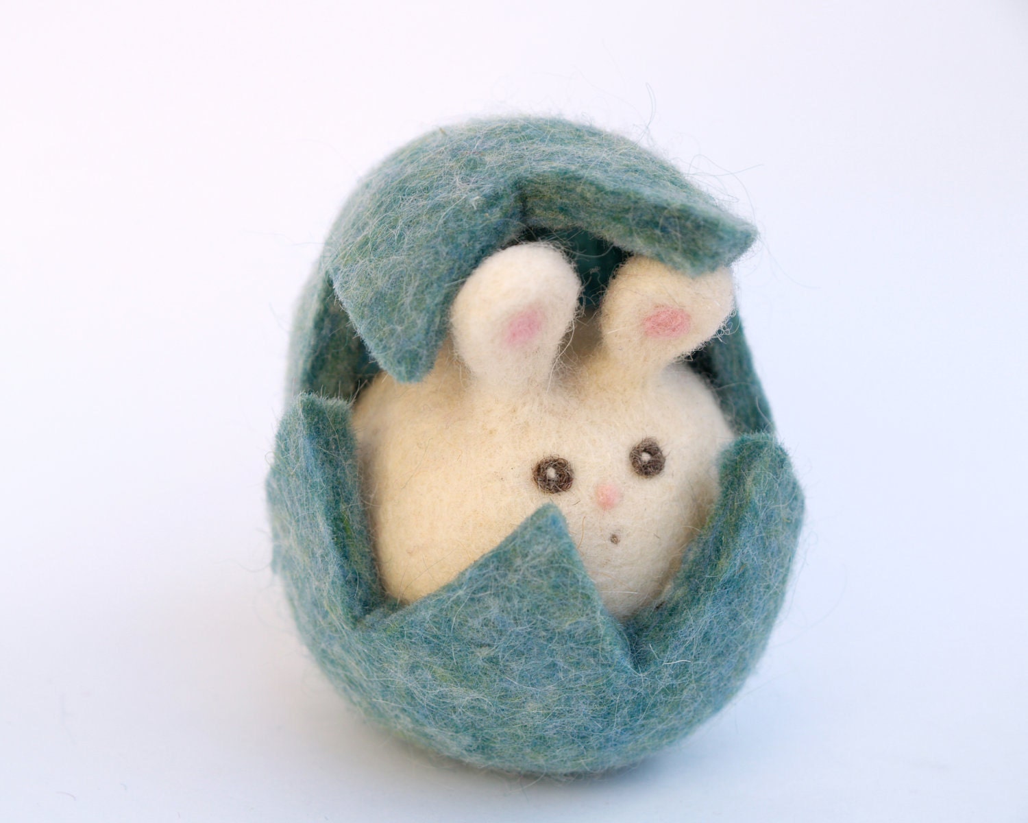 Soft Plush Easter Bunny Toy in his blue Easter Egg, needle felted Toy, Waldorf Toy, Cute Bunny