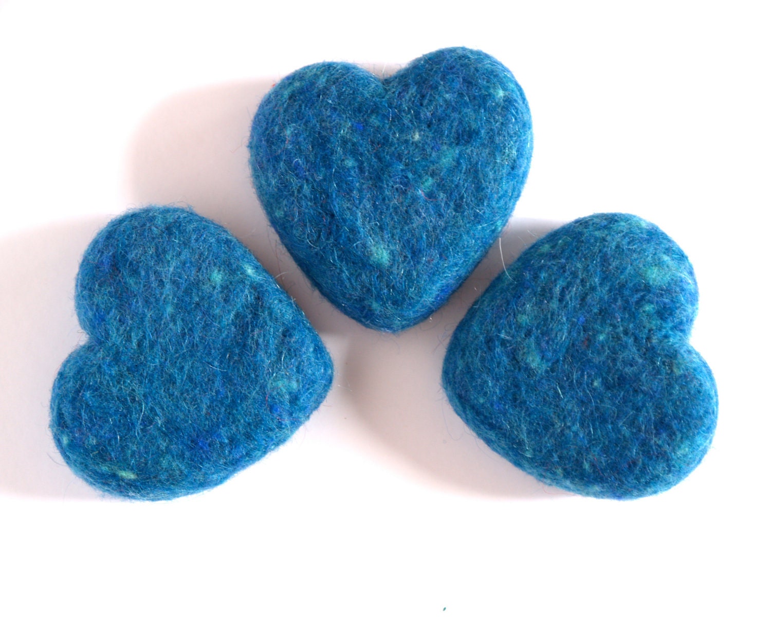 Needle Felted Hearts, Nautical Blue, 3 Large Felt Wool Hearts, Love gift Beach Cottage Home Decor - Seventh Wedding Anniversary 7th