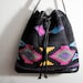 SALE 80s woven Indian cotton and leather aztec drawstring bucket bag