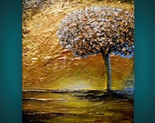 art abstract Original painting art original acrylic painting metallic gold bronze painting cloud tree sunset 18 x 24