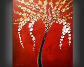 art painting original abstract flower palette knife painting modern gold flower impasto textured tree painting floral flower large 22 x 28
