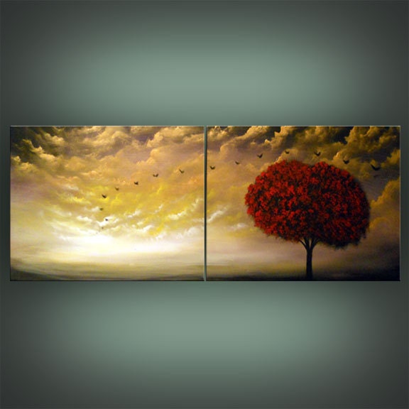 tree painting cloud painting metallic gold large landscape abstract 48 x 18