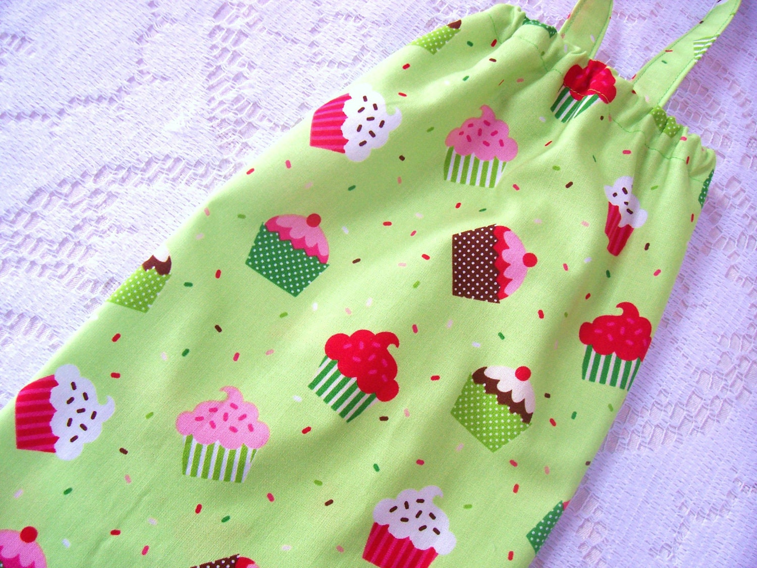 Lime Green Cupcakes Plastic Bag Holder - Kitchen Organizer Bag Dispenser