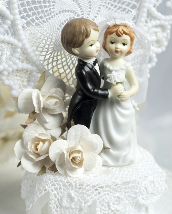 Vintage Paper Rose Wedding Cake Topper