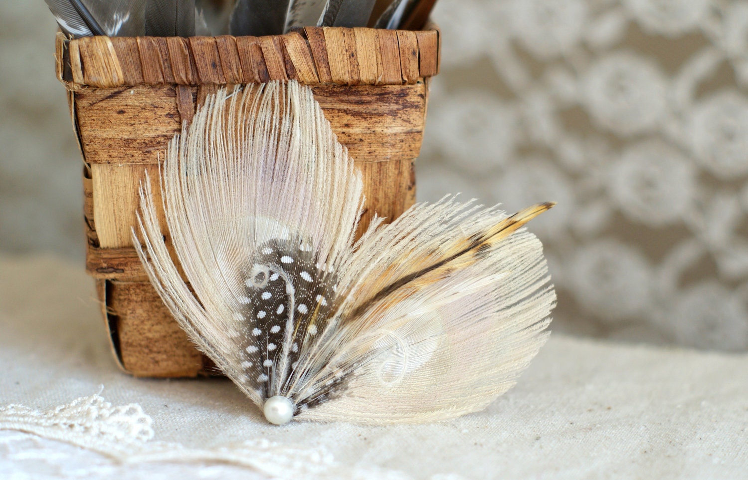 Feather Hair Clip, Peacock Feather Hair Fascinator, Ivory Hair Piece Peacock TIGER LILLY - rustic woodland natural boho vintage pretty