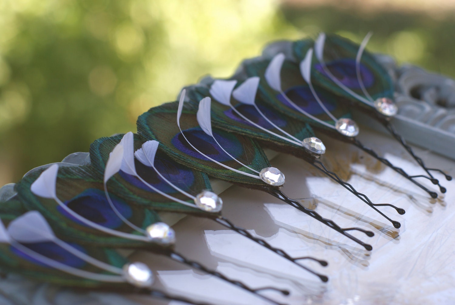 5 Wedding Hairpieces, Bridesmaid Gifts, Peacock Hair Accessories, Bridesmaid Hair Accessories - cerulean royal blue, hunter emerald green