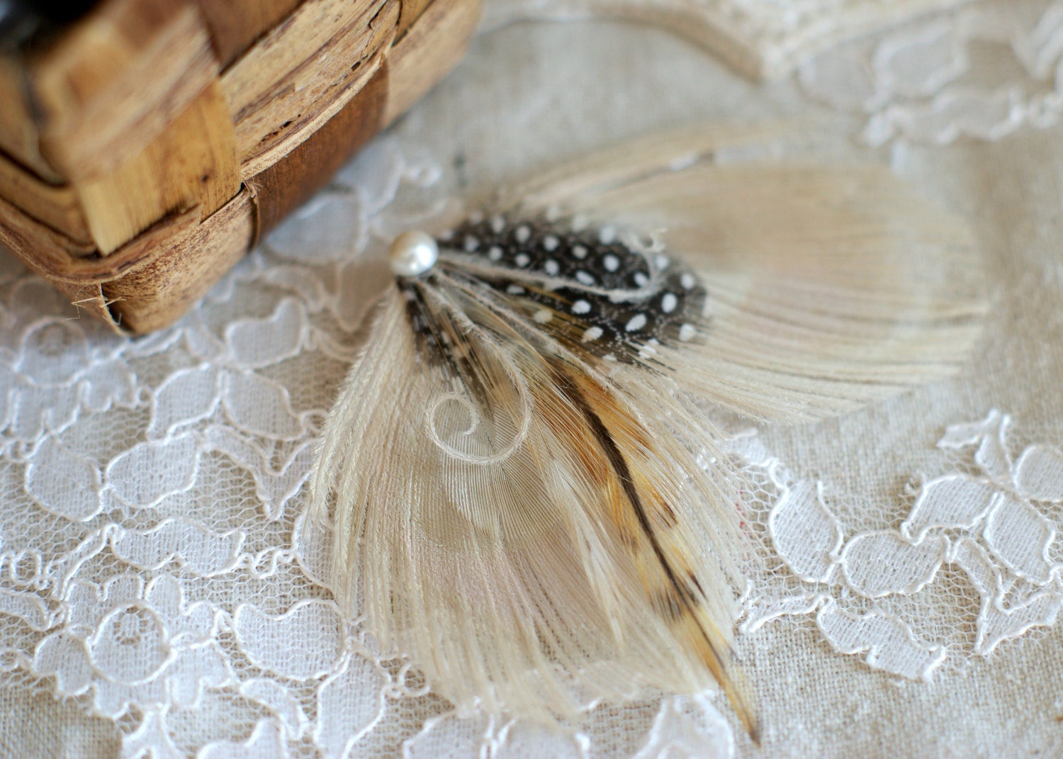 Feather Hair Clip, Peacock Feather Hair Fascinator, Ivory Hair Piece Peacock TIGER LILLY - rustic woodland natural boho vintage pretty