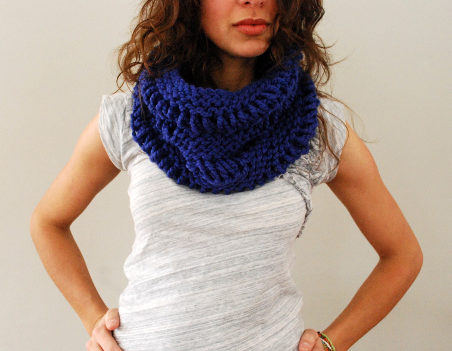 SPRING CLEANING SALE Chunky Hand Knit Cowl in Cobalt