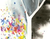 Colorful woodland butterflies in blue-Archival Print, Confetti I