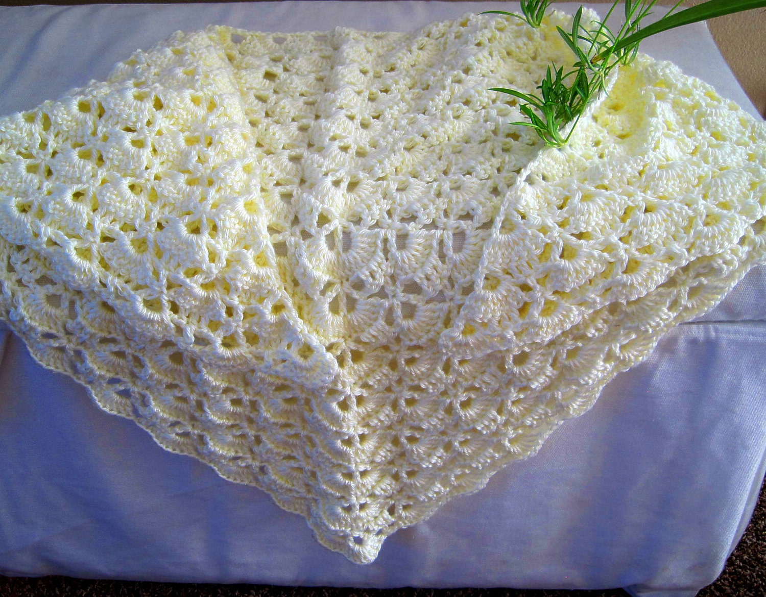 Crocheted Lacy Summer Shawl - Pale Yellow