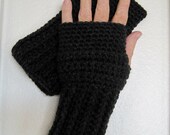 Crocheted Fingerless Gloves / Wrist Warmers - Dark Grey Heather