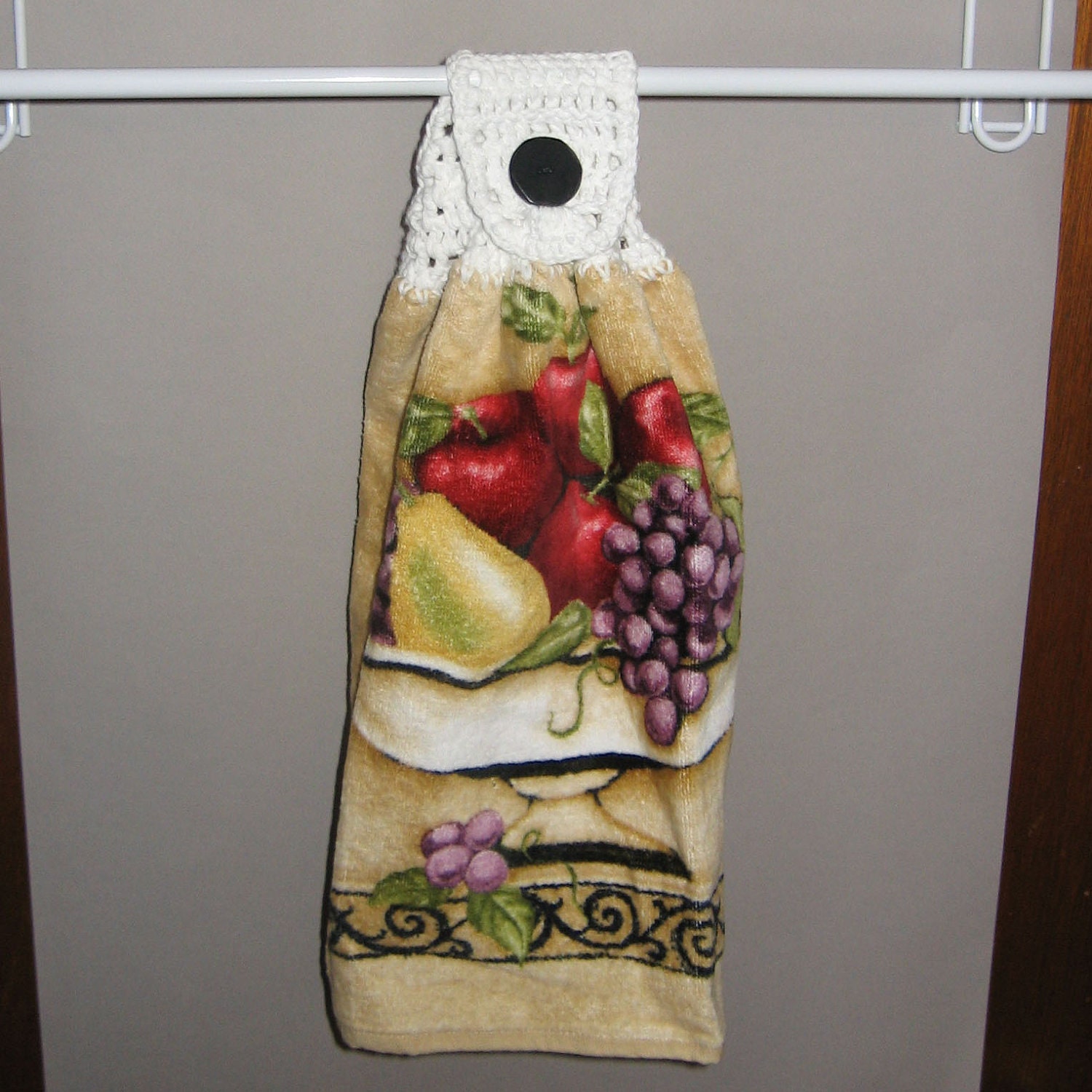 Pedestal Bowl of Fruit Crocheted Top Towel-KOE53