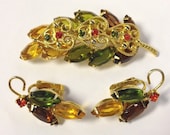 SALE Gorgeous Vintage 50s/60s Juliana leaf rhinestone set D&E demi parue