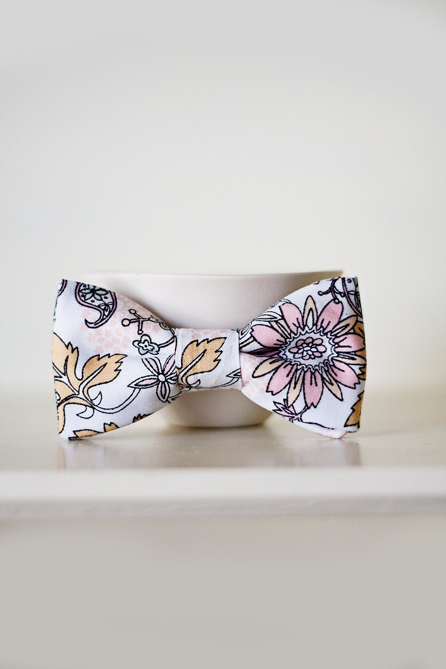 Reserved listing for Kim Griffith- Organic Pale Pink Floral Boy Bow Tie- Child Size Clip on