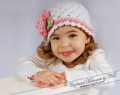 Crochet Baby Hat, Girls Crochet Hat with Flower, Pink and White, Cotton, Summer Hat, MADE TO ORDER