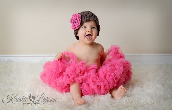 Crochet Baby Hat, Chocolate Brown and Hot Pink Girls Crochet Beanie Hat for infants, newborn, toddlers-MADE TO ORDER