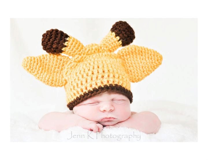Baby Giraffe Hat,Crochet Giraffe Beanie Hat-MADE TO ORDER-Size Newborn to 3 months 0-3 Months