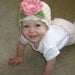 Baby Girl Crochet Beanie Hat, Cotton Baby Hat, Ecru with Rose Pink Flower-MADE TO ORDER