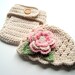 Crochet Baby Hat, Diaper Cover, Hand Crocheted Beanie Hat and Diaper Cover Set, 0-3 Months, Ecru/Pastel Pink/Sage Green-MADE TO ORDER