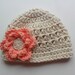 Crochet baby Hat, Girls Cotton Beanie Hat, Ecru and Coral, MADE TO ORDER