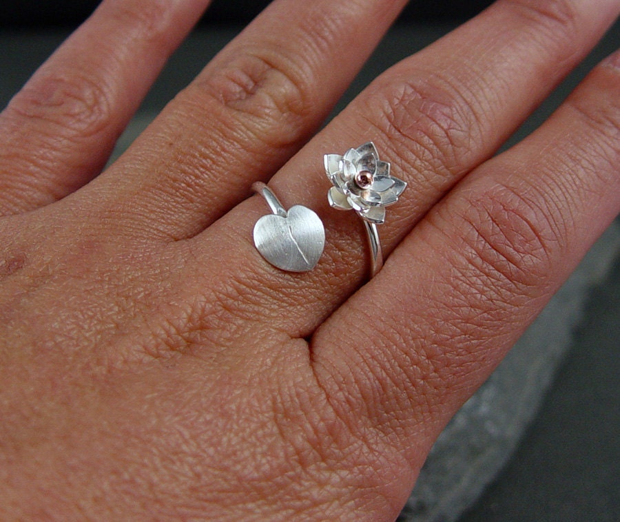 Reserve for Metaldoll - Silver Lotus Blossom and Lily pad Adjustable Ring, Metalsmithed, Simple Jewelry
