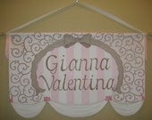 Custom Pink and Brown Swirls Toile Personalized Princess Wall Hanging Art Girl's Bedroom Nursery Decor
