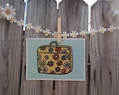 Retro Flower Suitcase Take Me Away 5 x 7 Print