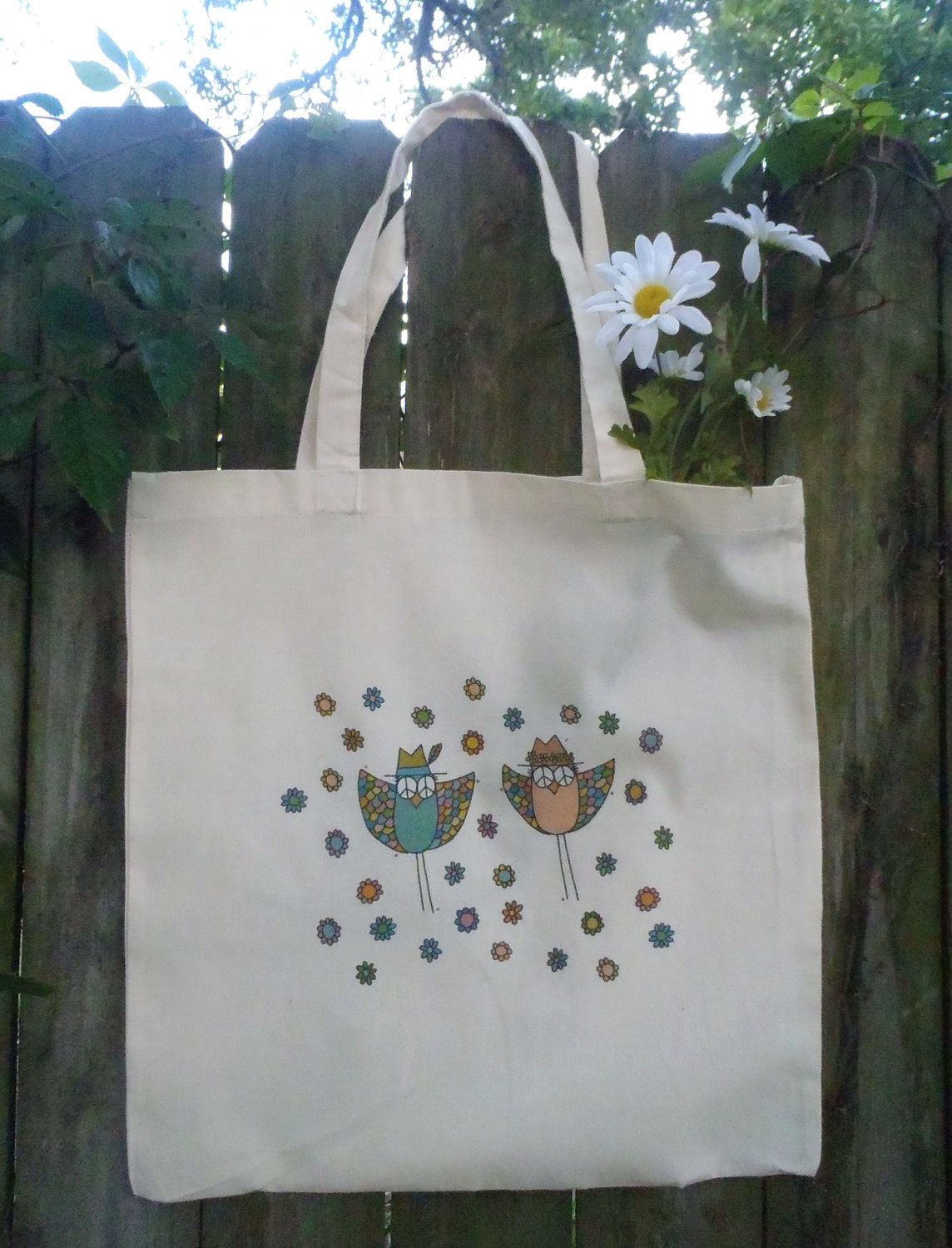 Peace Owl Flower Power Tote Bag