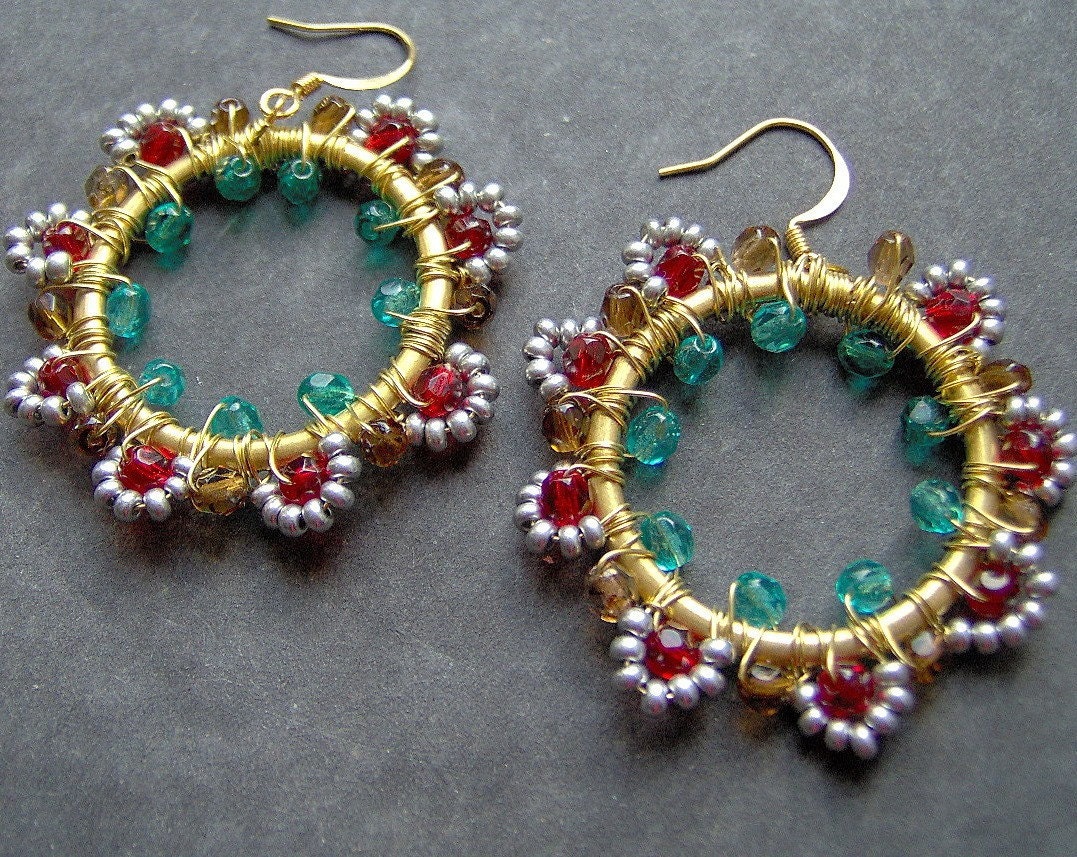 Statement Earrings, Beadwork, Dangle, Drop, Hoop Earrings, Festive, Holiday, Cocktail, Weddings, Bridal Accessories