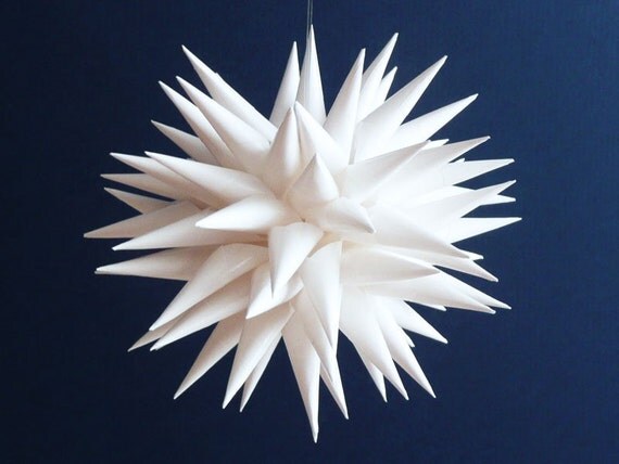 Polish Star Ornament White Paper Star Urchin Porcupine Ball Elegant Home Decor Holiday Decoration Wedding Gift - 4 inch - Fine White