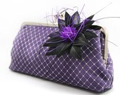 Bridal or Bridesmaids Purple Clutch with Flower made with Feathers 8-inch
