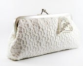 Ivory Bridal Lace Clutch with heart shape brooch 8-inch ANGEE W. AMOUREUSE