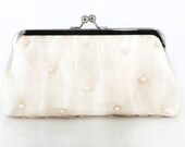 Ivory Bridal Clutch with Ivory Tulle with Pearls  8-inch LAFORET reserved for Amber