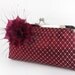 Bridal or Bridesmaids Burgundy Clutch with Handmade Feather Flower Brooch / fascinator 8-inch WINTER GARDEN PASSION