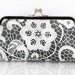 White Lace Bridal Clutch in Shimmery Silver Gray 8-inch L'HERITAGE