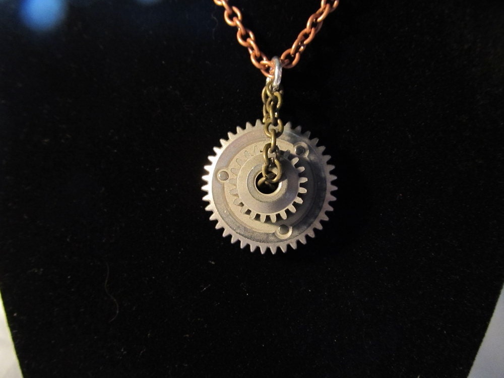 Gears:  Steampunk Necklace upcycled gear from a cordless Milwaukee drill.