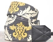 MADE TO ORDER - Camera Strap - Gray and Yellow Damask