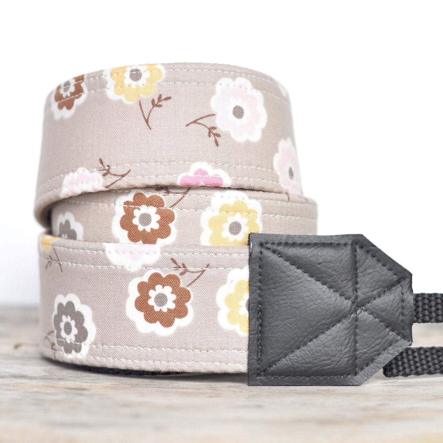 MADE TO ORDER - Camera Strap - Muted Floral on Gray