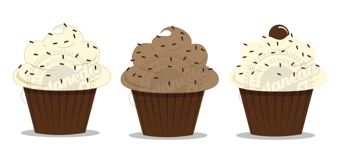 Chocolate cupcake clipart set