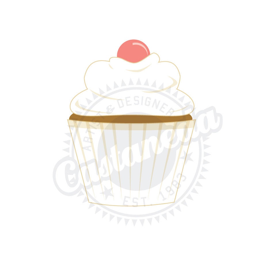 White Cupcake w/ pink malt ball - clipart